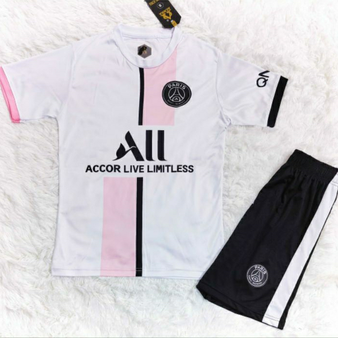 Bộ Quần Áo Đá Bóng PSG paris saint germain logo in Trắng Hồng Vải Thun Thái Mới 2022