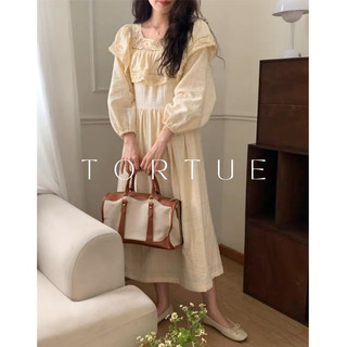 [Order] V137 Đầm váy dài màu be ren dài tay tiểu thư nhẹ nhàng mùa hè phong cách Pháp Retro Vintage Taobao mới 2023