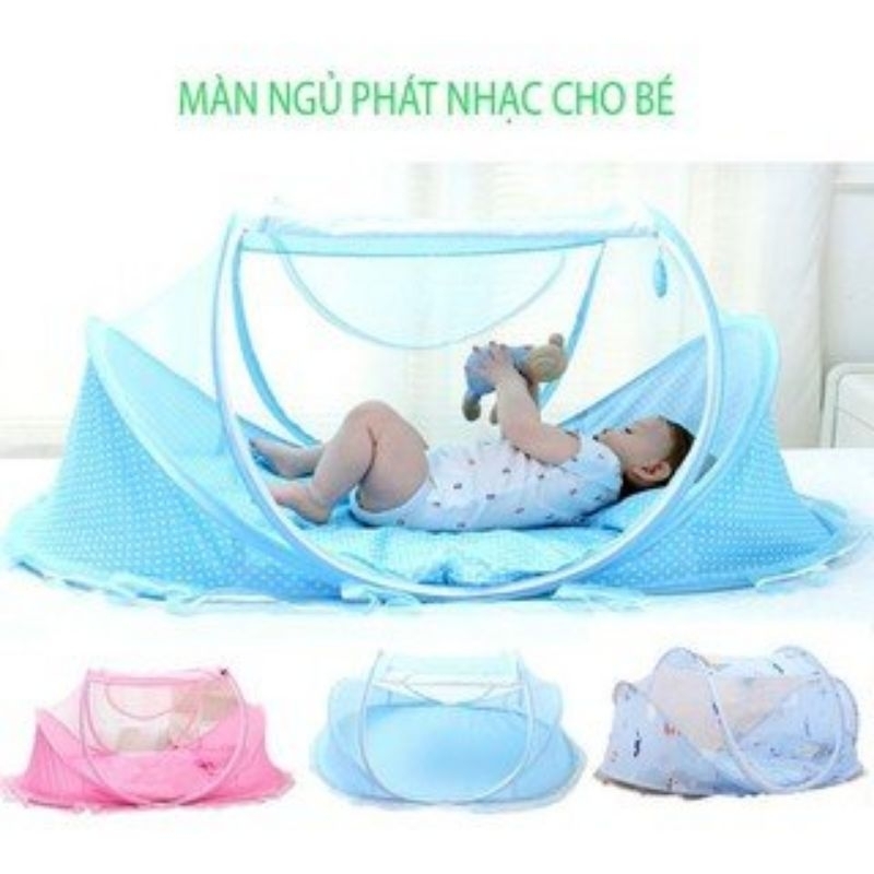 (MÀU HỒNG KHÔNG NỆM) Mùng Chụp có Nhạc Chống Muỗi Cho Bé, Mùng Dễ Gấp Gọn, Chất Liệu Mịn Màng, ÊmAis Thoải Mái.