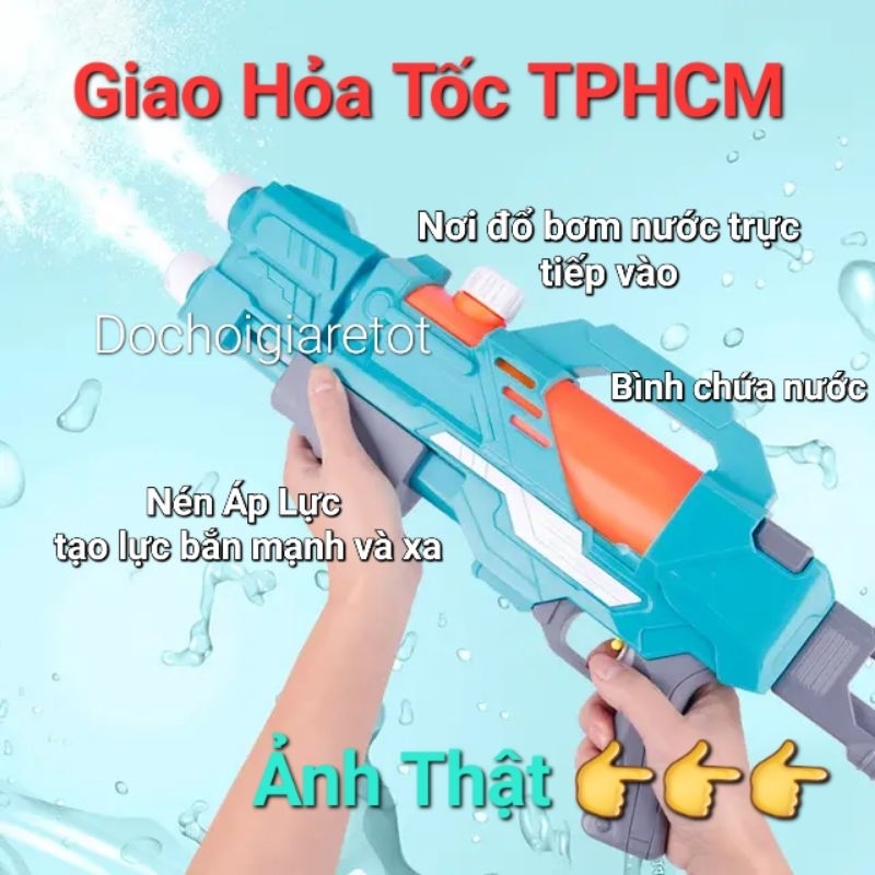 Súng nước áp lực cỡ lớn, phun bắn nước 2 nòng tầm xa nhất 8 mét, Đồ chơi đi biển, hồ bơi mùa hè (mới)