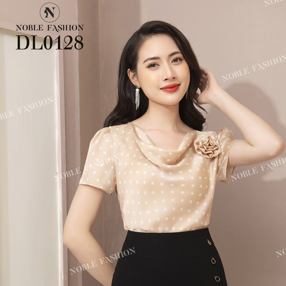 Áo sơ mi nữ,Sơ mi nữ cổ đổ chất liệu lụa chấm bi dl0128