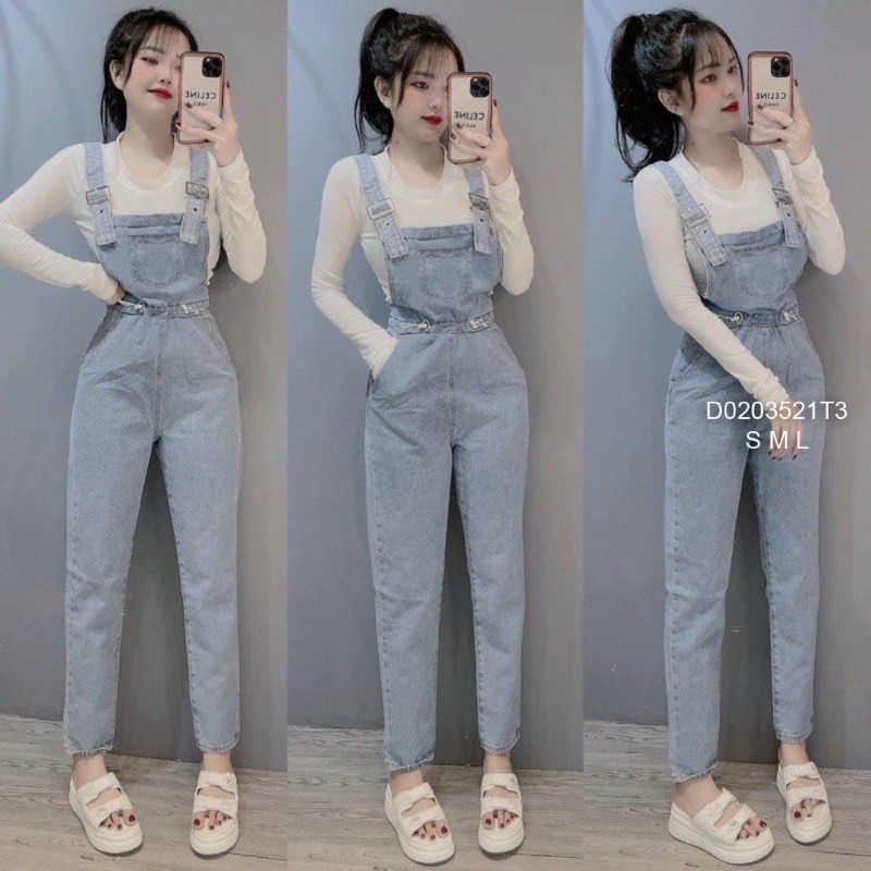 Yếm jean có dây rút eo form dài!