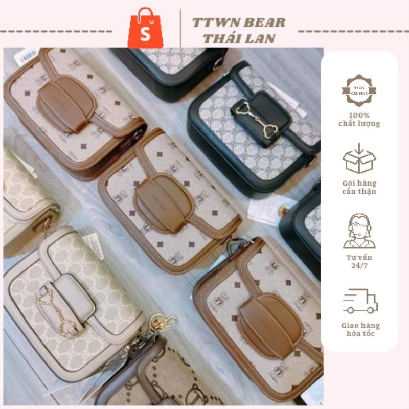 Túi đeo chéo nữ màu nâu họa tiết gấu chất da bền đẹp hàng TTWN BEAR Thái Lan cam kết chính hãng