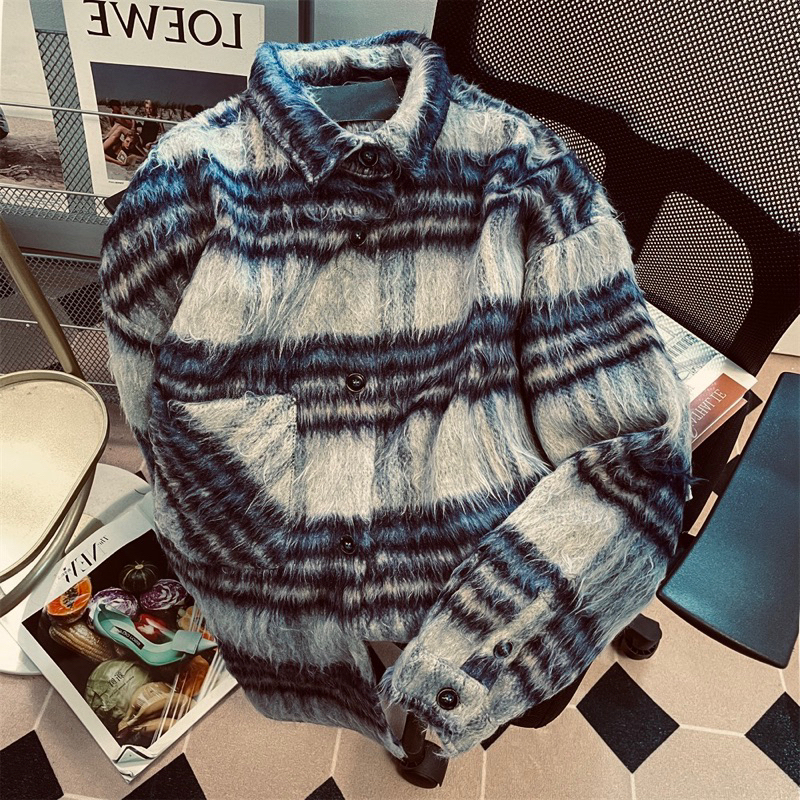 <<Có sẵn>> Áo khoác caro phối màu lông mềm phong cách Hàn quốc dành cho nam cá tính năng động mùa Xuân hè