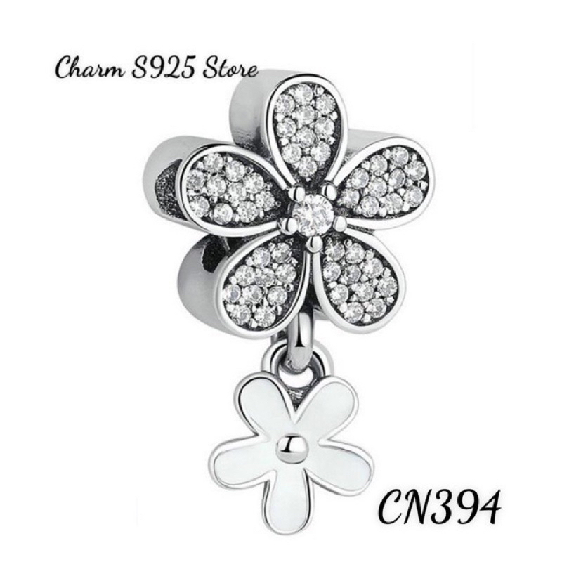 charm pan hoa 5 cánh đính đá bạc s925 cao cấp