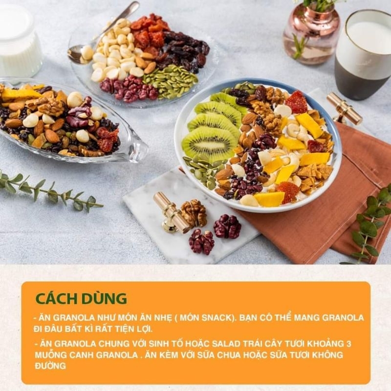 Combo 2 Hộp Granola siêu hạt ăn kiêng Quê Việt 500 gam/ hộp