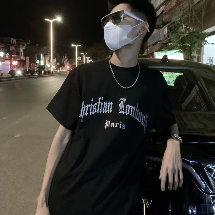 2023 Áo Thun LV Louboutin ft Chirtian SS23 Nan Nữ In in chữ Luôn Vui Tươi