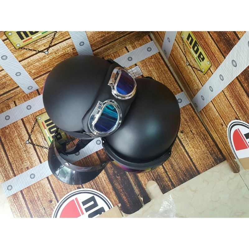 Mũ bảo hiểm nửa đầu đi phượt - Nón bảo hiểm 1/2 kèm kính uv, kính phi công