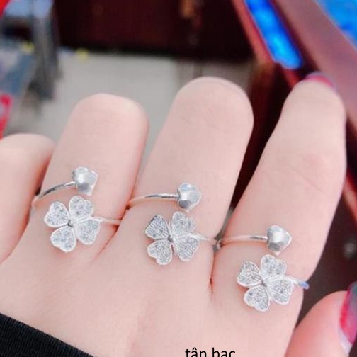 nhẫn cỏ 4 lá , biểu tượng của sự may mắn , phiên bản bạc , sự kết hợp mới lạ trong phong cách trẻ trung , năng động