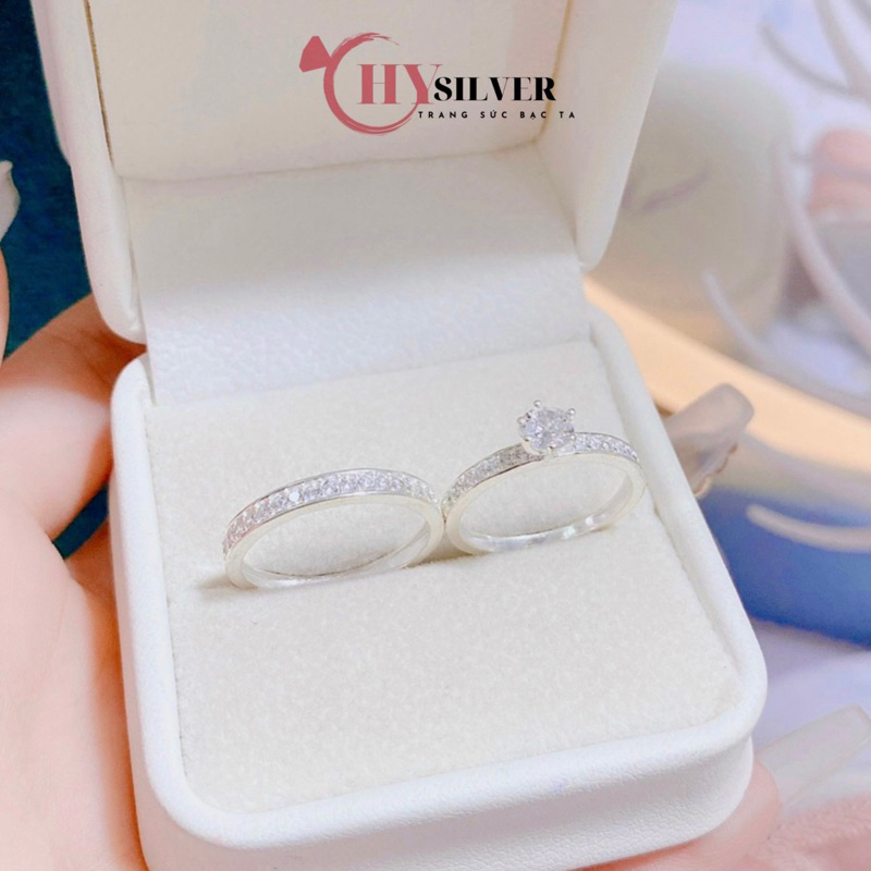 (Đủ size 15-20mm) Nhẫn đôi bạc ta nhẫn nam nữ bạc thật không rỉ đính đá xinh xắn giá rẻ CHY SILVER