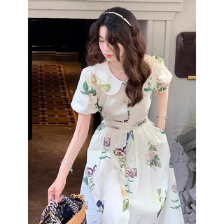 Đầm maxi thô hoa cổ sen , dáng xoè, tay bồng