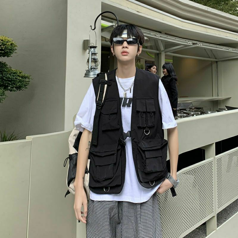 Áo Khoác Gile Túi Hộp Mùa Thu Có Móc Cài Cho Nam Nữ