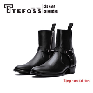 Giày nam cao cổ da bò thật Harness Boot TEFOSS HT800 da trơn size 38-44 sành điệu, thời trang, đế cao 5cm