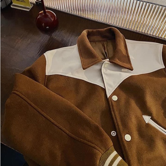 Áo Khoác Bomber Varsity Jacket Nam Phối Da Chất Liệu Dạ Áo jeacket varsity Mũi tên Da kunshop unisex4