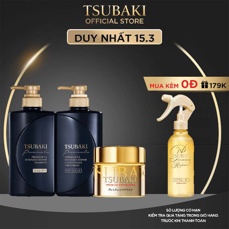 Combo Gội-Xả & Mặt nạ tóc Phục hồi hư tổn nặng & giảm gãy rụng -Tsubaki Premium EX Intensive Repair 