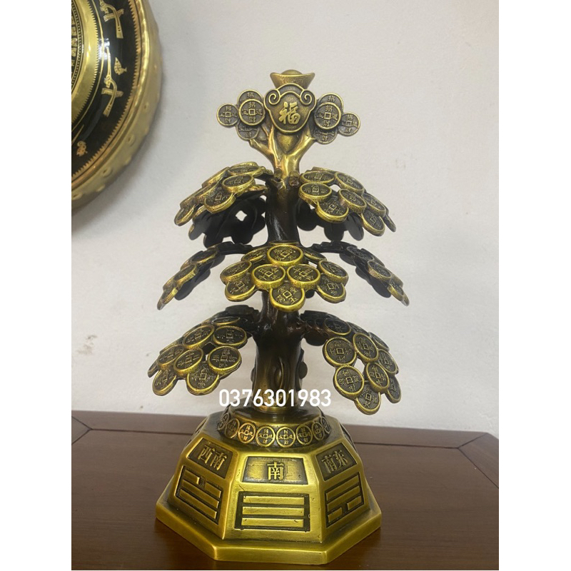 Cây tiền tài lộc đồng vàng cao 25cm , đồ đồng phong thủy.