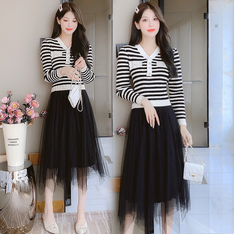 đầm len phối lưới