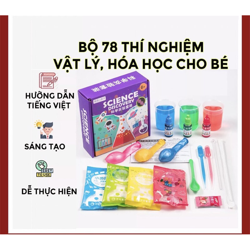 BỘ DỤNG CỤ 78 THÍ NGHIỆM KHOA HỌC, VẬT LÝ, HOÁ HỌC CÓ HƯỚNG DẪN TIẾNG VIỆT