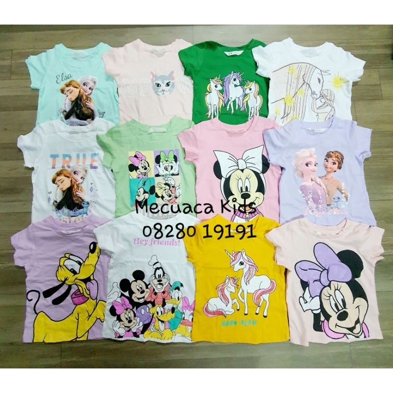 Áo phông cộc tay cotton mềm mịn in hoạt hình, công chúa, mickey cho bé gái