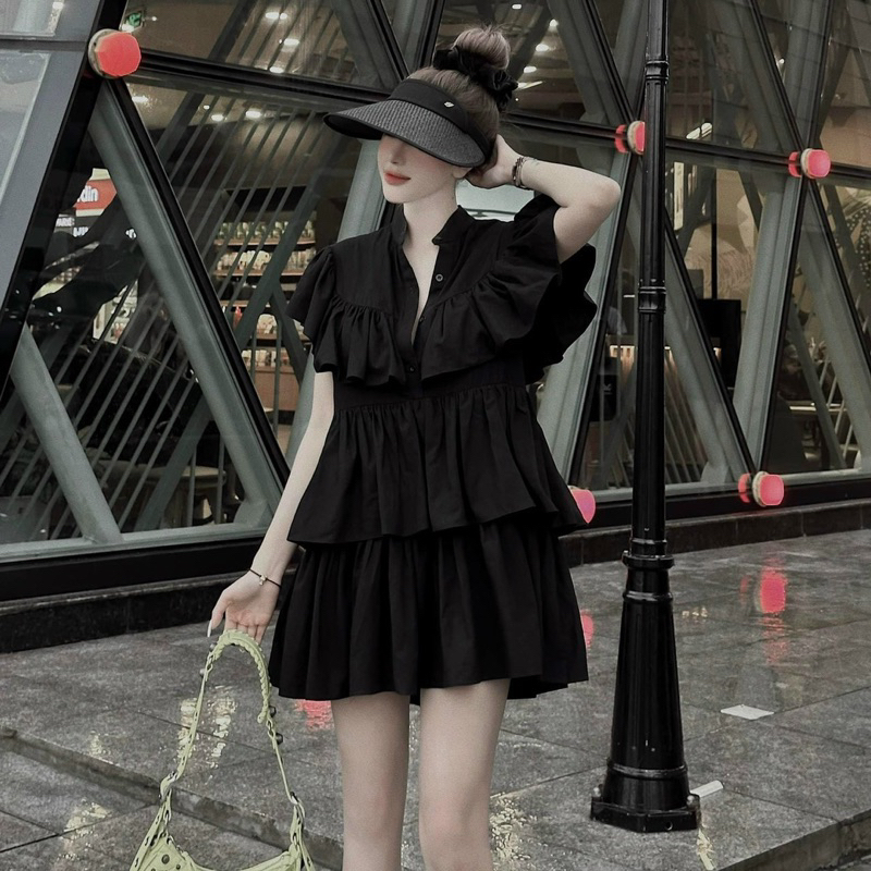 Set Đầm Babidoll Tầng Sát Nách Viền Bèo + Quần Short Đùi