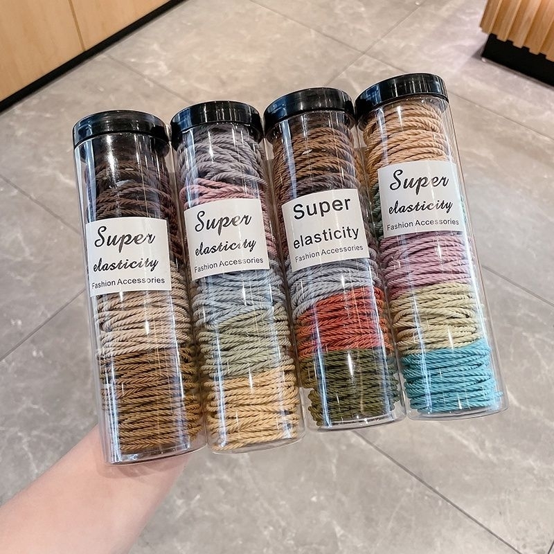 Hộp 100 thun buộc tóc nữ nhiều màu trơn cao cấp bền bỉ tiện lợi