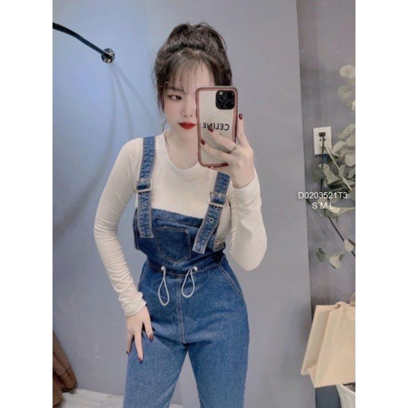 Yếm jean có dây rút eo form dài!