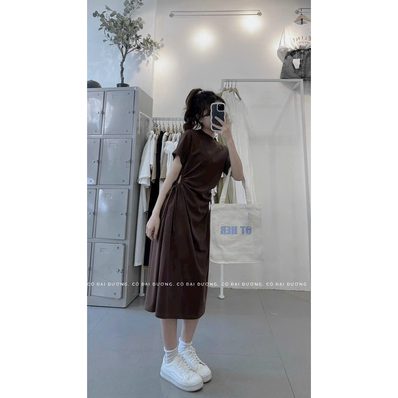 Váy Tăm Gân Rút Eo Sườn Xinh Mã MK00829