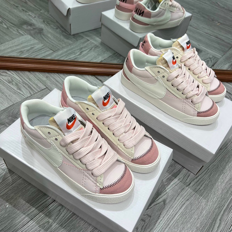 Giày thể thao ni.ke blazer thấp cổ hồng nhạt da lộn bản đẹp full box ( có sẵn )