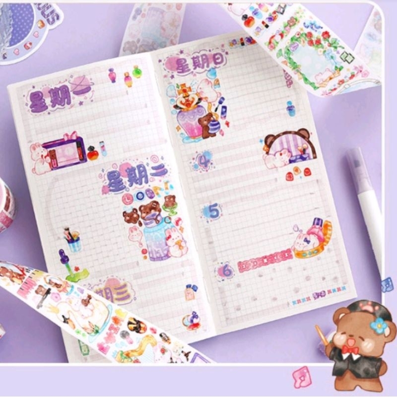 Chiết washi tape khung ghi chú chủ đề gấu và thỏ