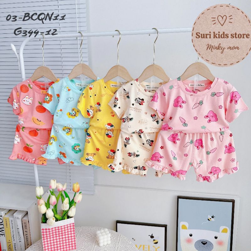 💖 Bộ cộc tay minky mom, minly baby thun lạnh in cây họa tiết dễ thương bèo quần cho bé gái