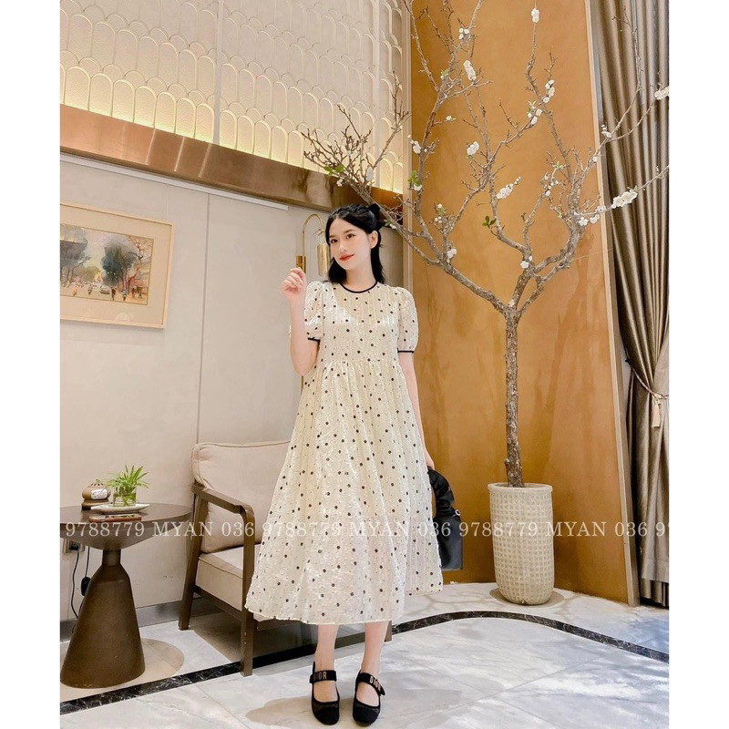 💥sỉ💥 VÁY SUÔNG TRẮNG HOA ĐEN CHẤT ĐŨI