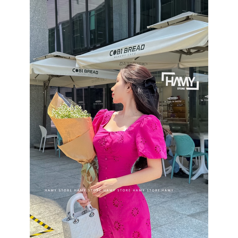 Đầm Tay Phồng Ren Hoa