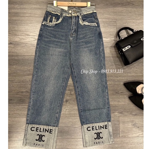 Quần Jean suông nữ gấp gấu dài 92cm mã 9277TU
