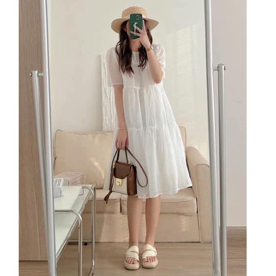 Đầm/Váy babydoll dáng dài chất voan chấm bi có lót - Momiji Store