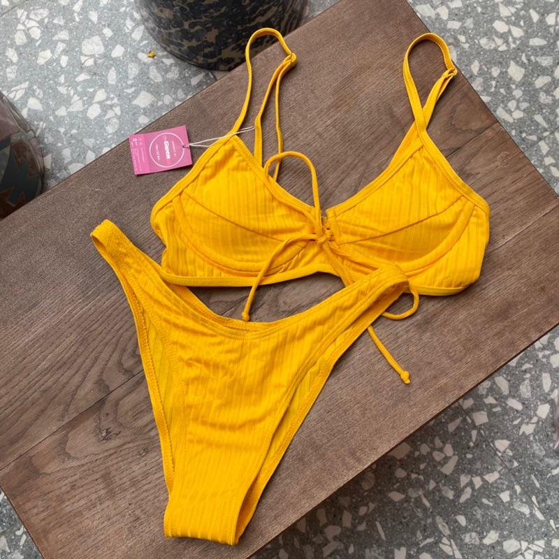 Bikini chất thun gân có gọng dây nơ ngực 2M0040