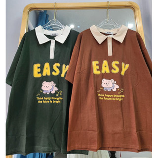  Áo thun có cổ Cotton Khô 3158 , áo polo form rộng tay lỡ - EASY