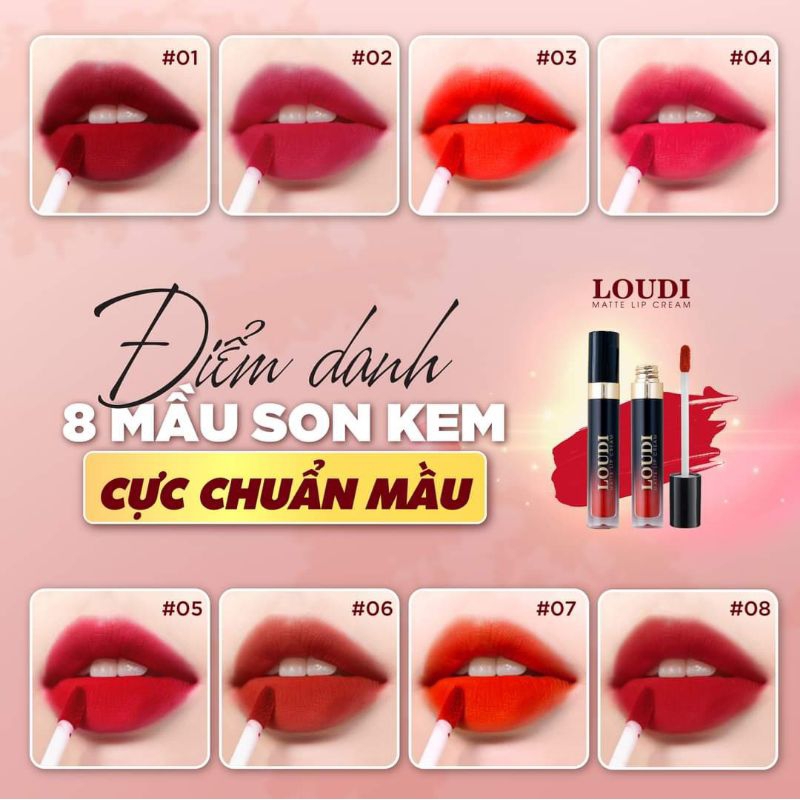 Son Loudi kem lì 8 màu (hồng cam) bền màu, lâu trôi .