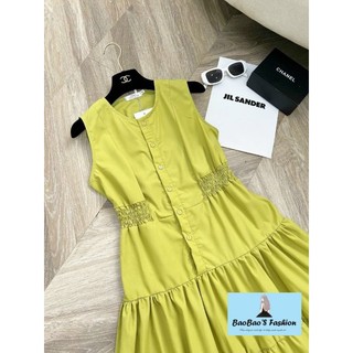 Đầm xanh cốm sát nách eo nhún