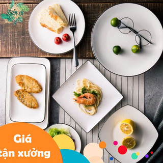 [XẢ KHO] Bộ bát đĩa sứ viền đen nhiều hình dáng phong cách Âu - VS21