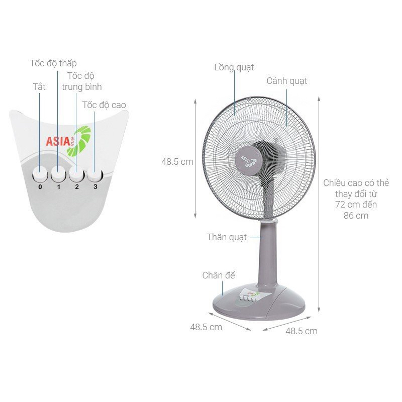 Quạt lửng Asia VY358990  - Xám, 55W