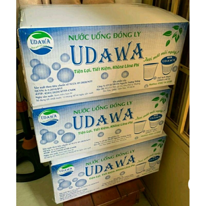 Nước Suối Đóng Ly UDAWA 220ml/ 48 ly / 1thùng kèm ống hút .
