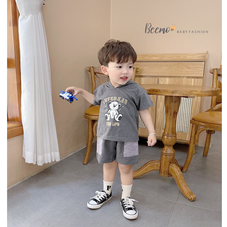 Set bộ hoodie Beemo cộc tay in hình gấu trắng chất liệu cotton thấm hút mồ hôi mặc hè cho bé từ 1 đến 7 tuổi - 22431B