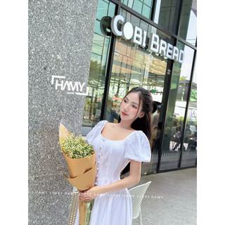 Đầm Tay Phồng Nút Tiểu Thư