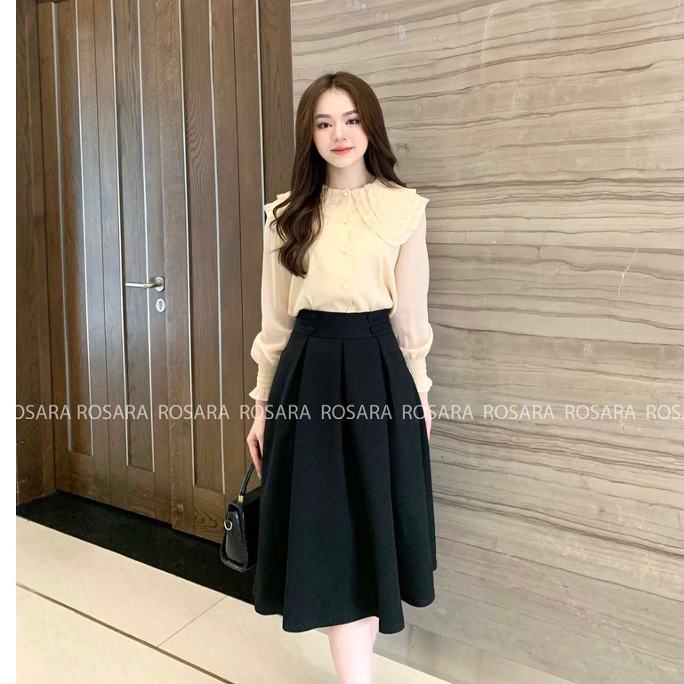 Chân Váy Đen Dáng Xòe Gấp Ly To Thời Trang Nữ Rosara CV14