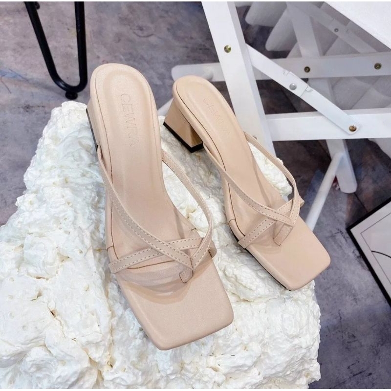 Giày cao gót 4cm bigsize 35-45 dây quai ngang may viền kiểu chử A