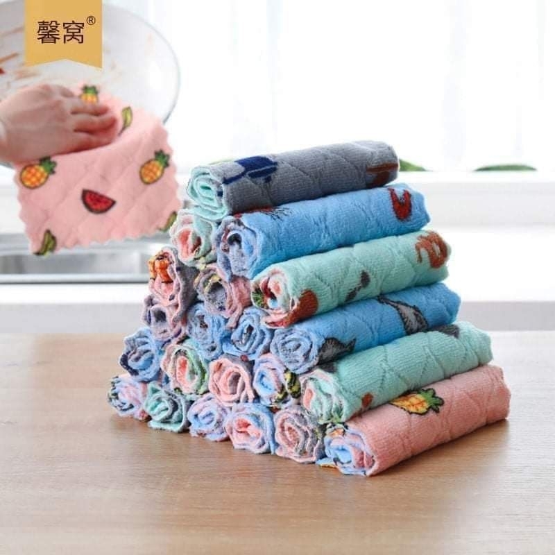 Set 5 khăn vuông lau đa năng hình trái cây siêu thấm - KT.25X25CM