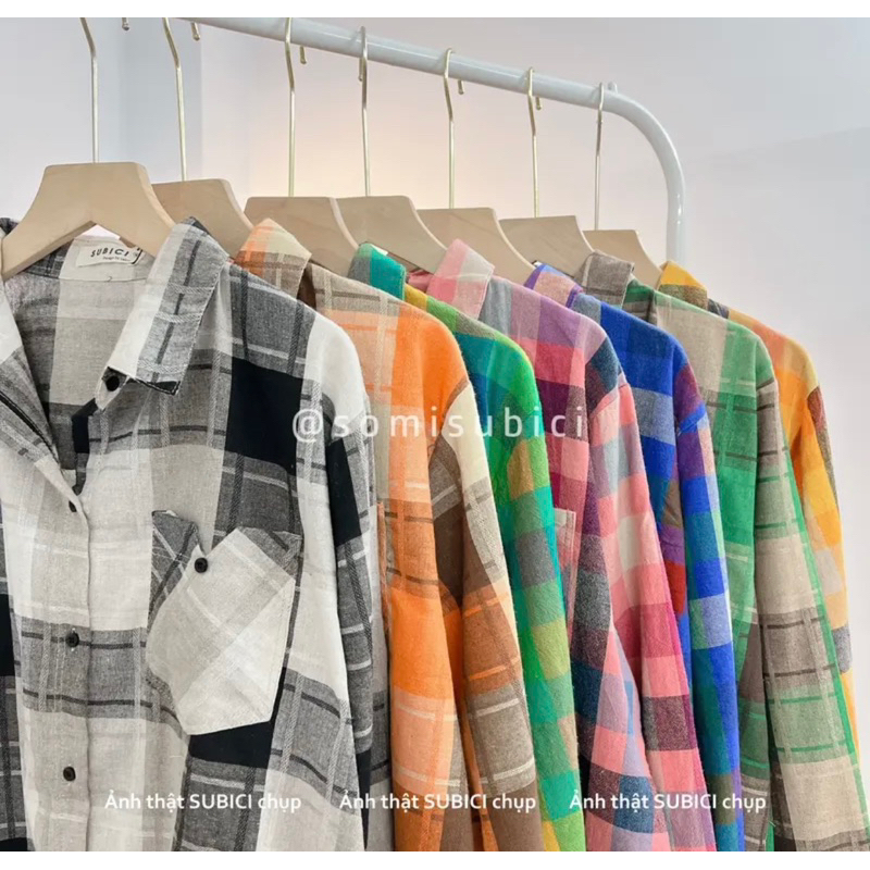 Áo sơmi kẻ tay dài 1 túi