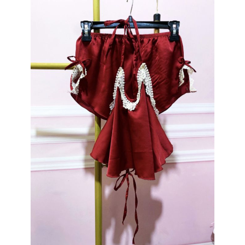 Set đồ ngủ kiểu yếm phối ren siêu xinh loại đẹp ( video cận chất )