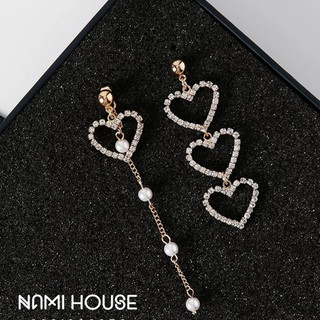 Bông tai nữ dáng dài tòn ten kiểu trái tim sole 2 bên sáng lấp lánh kute dễ thương - namimi