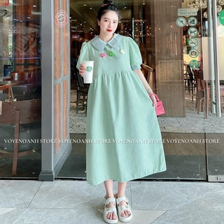 Đầm caro đính hoa siêu xinh, dáng đầm babydoll diệu dàng nữ tính